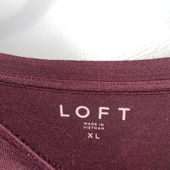 Loft Burgundy Bell Sleeve Top Womens XL Cotton Blend - Picture 4 of 6
